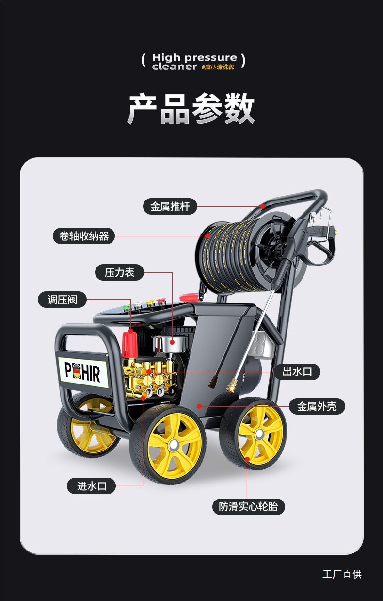 220V Commercial High-Pressure High-Power Car Wash Machine for Car Wash Shops and Farms, Water Gun, Water Pump, Car Cleaning Pump