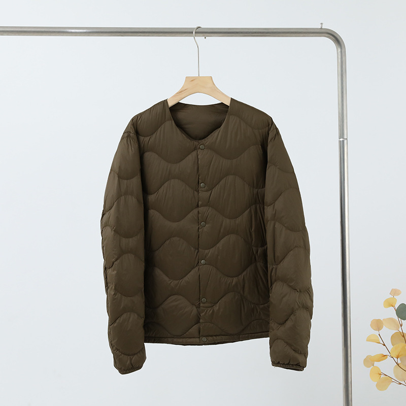 Nuevo invierno hombre ligero plumón interior cuello V delgado portátil suelto universal abrigo de manga larga de chaqueta blanca cálida