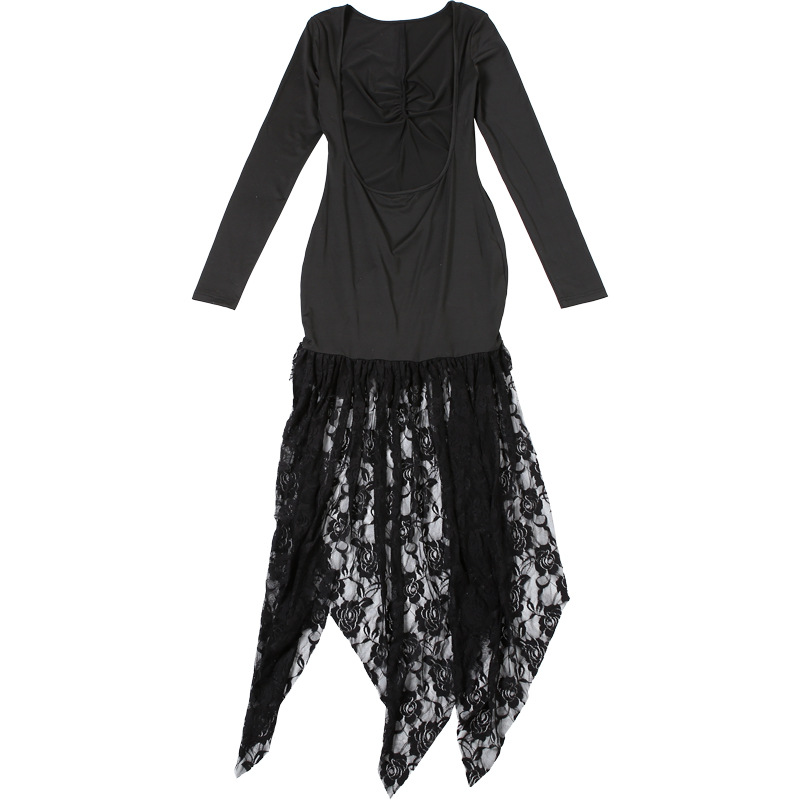 Winter Women Clothing Trendy Long Sleeve Irregular Asymmetric Lace Stitching Sexy Backless