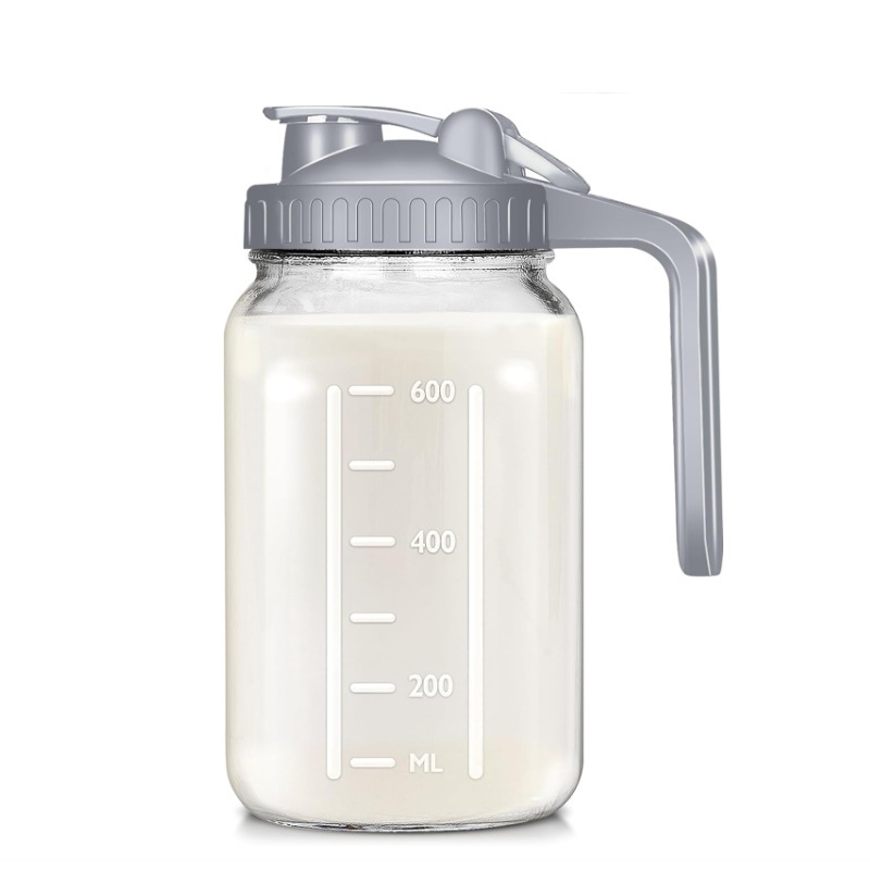Amazon 64oz Mason fría botella de agua fría botella de bebida 32oz con escala botella de bebida de vidrio conjunto de filtro de café