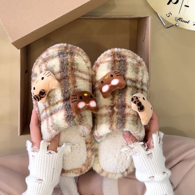 韩版雪莉玫毛毛拖鞋女外穿2025冬季新款居家保暖加绒防滑包头棉拖|undefined