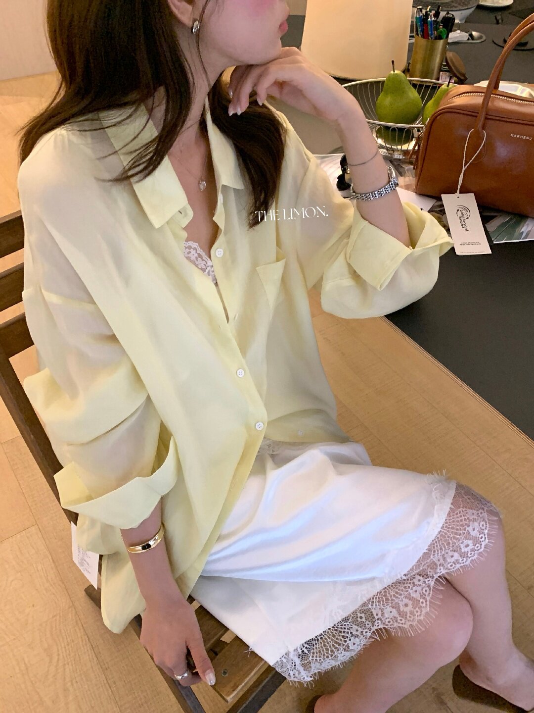 Áo sơ mi nữ tay dài chất liệu tencel phong cách lười biếng ấm áp — Vàng nhạt, xanh lam, Xanh lá cây nhạtcolor, màu hồng chi tiết 69