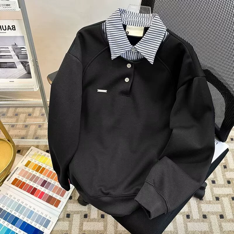 Японские тяжелые рубашки поддельные две части свитер мужской американский нишевые дизайнерские чувства шитые свободные лацканные куртки с длинными рукавами