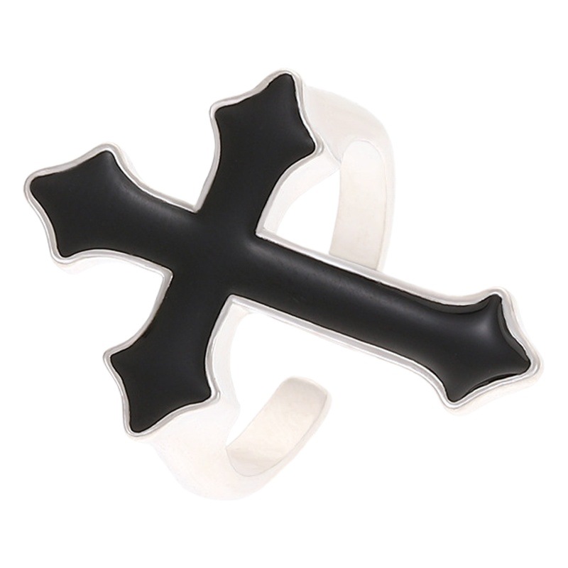 Vintage negro gran Cruz anillo abierto mujeres gótico moda aleación hombres anillo de la joyería de Halloween