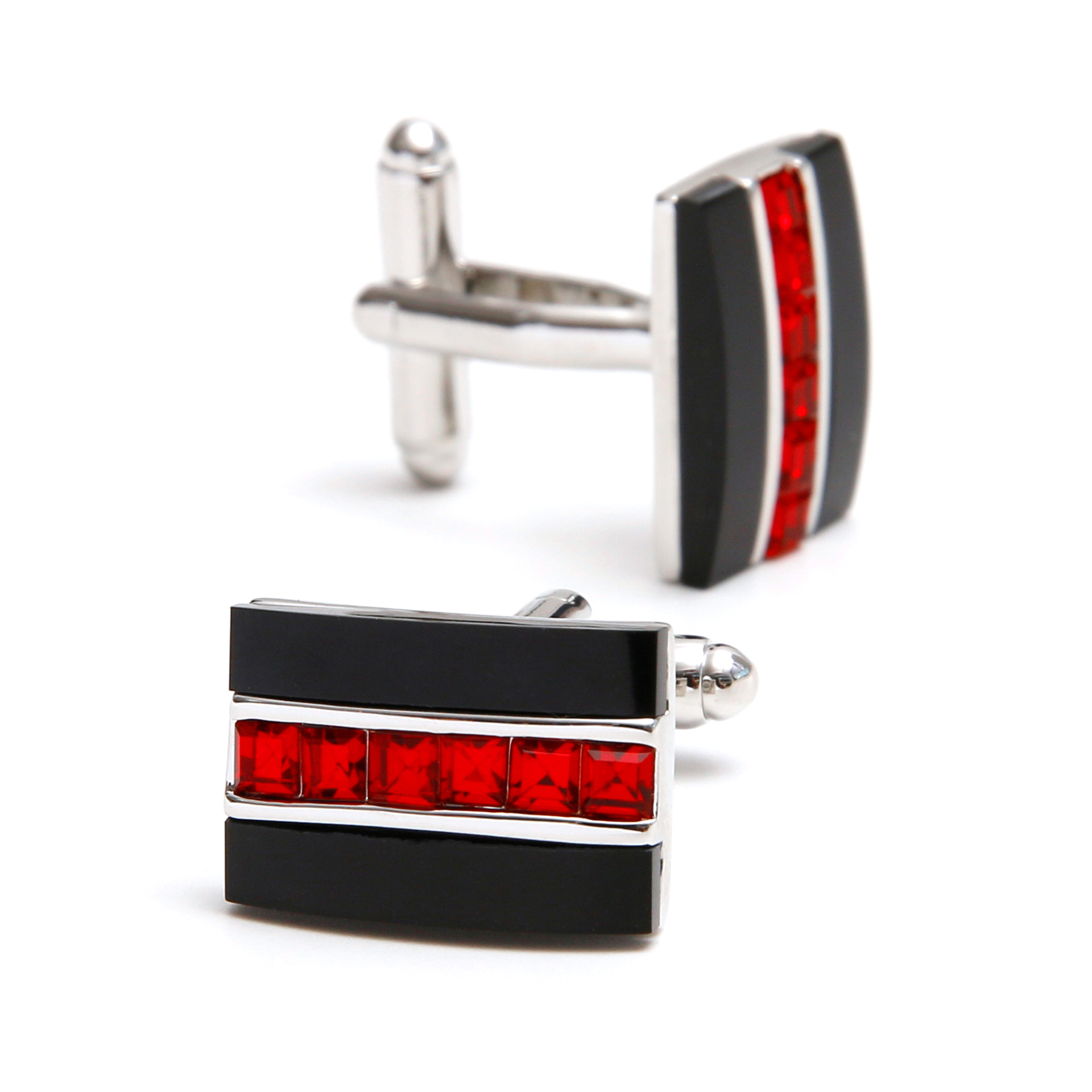 1 Pair of Ready-Made Wholesale Jewelry Cross-Border Rectangular Accessible Luxury Retro Red Crystal Black Agate French Men's Cufflinks