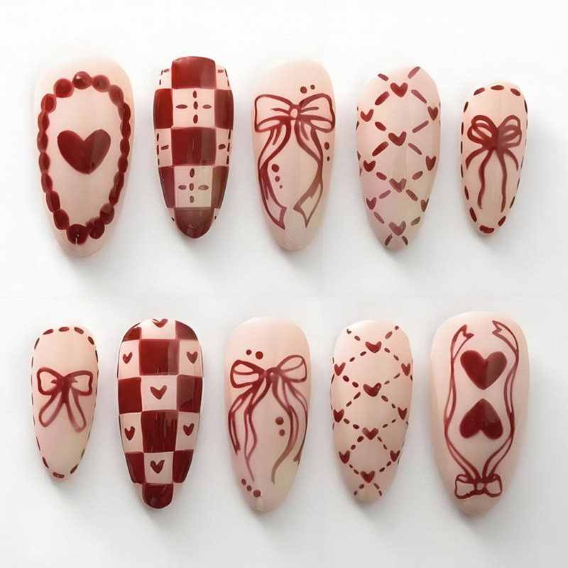 Cross-Border Wearable Nails French Sweet Style Manicure Pieces 30 Pieces Finished Almond-Shaped Wearable Nails Press Fake Nail Pieces Manicure