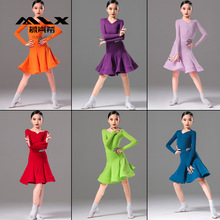 新款女童拉丁舞长袖比赛规定服分体套装儿童舞蹈考级演
