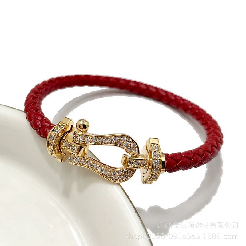 Кожаная Веревка плетеная Подкова Пряжка бриллиантовый браслет пара аксессуары браслет год рождения красная веревка