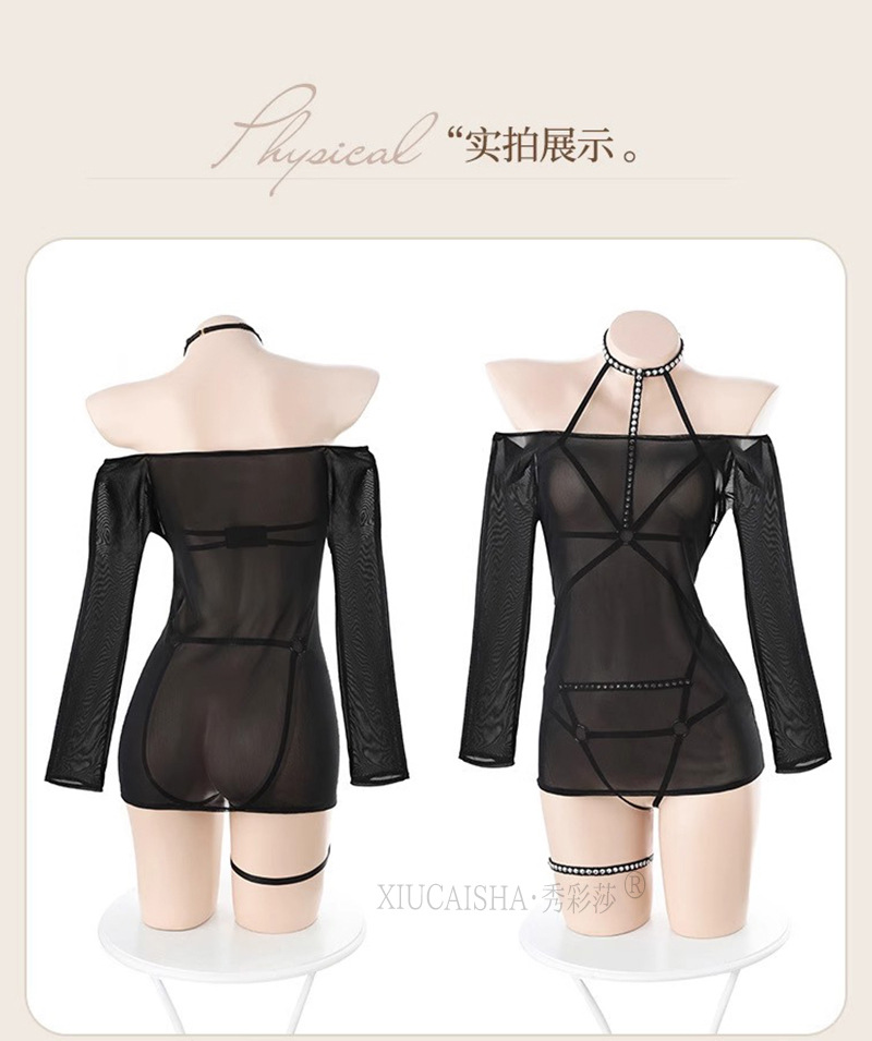 Open-Crotch Tulle Roleplay Lingerie Set with Jacket and Bodysuit, One Size — detail image 8