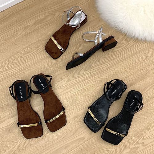Women's sandals with side strap, 2025 summer new style, open-toe, chunky heel, high-end feel