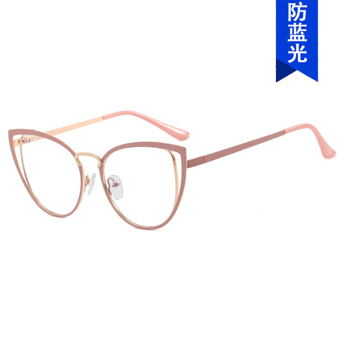 Triangular cat-eye hollow flat mirror anti-blue light  new style glasses frame cross-border European and American ins plain glasses frame