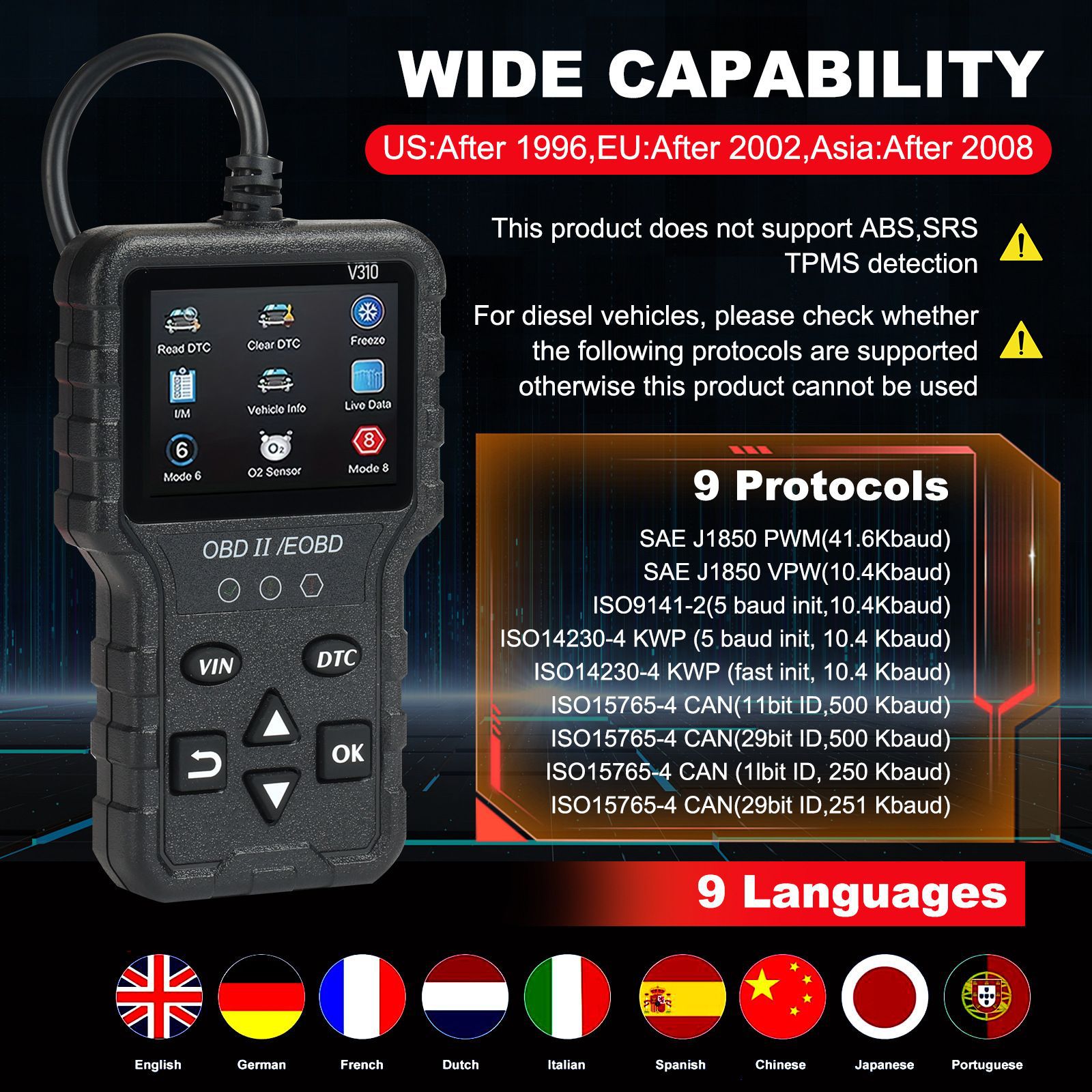 Car fault detector, OBD2 engine diagnostic tool, OBD diagnostic tool, car diagnostic instrument, OBD