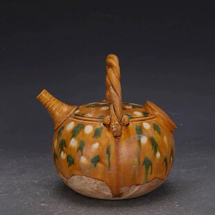 唐三彩点彩提梁夜壶古玩古董做旧仿出土老货瓷器收藏影视道具摆件-阿里巴巴