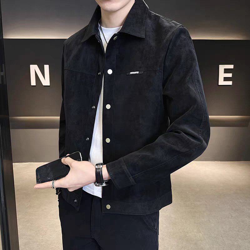 春秋季夹克男2025新款痞帅潮牌高级感翻领麂皮春装衣服男士装外套|undefined
