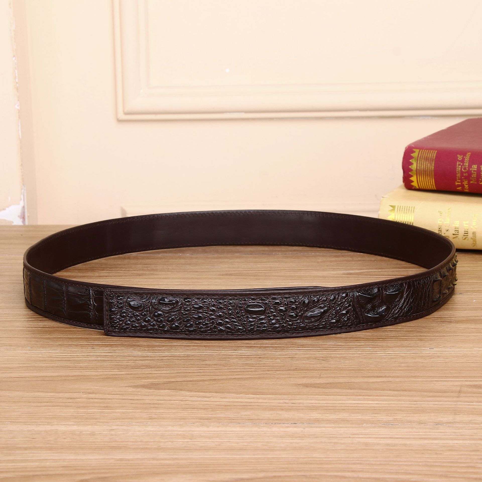 Thắt lưng da nam họa tiết vảy cá sấu khóa tự động 3.5 cm — 120cm, 130cm, 110cm, 125cm chi tiết 1