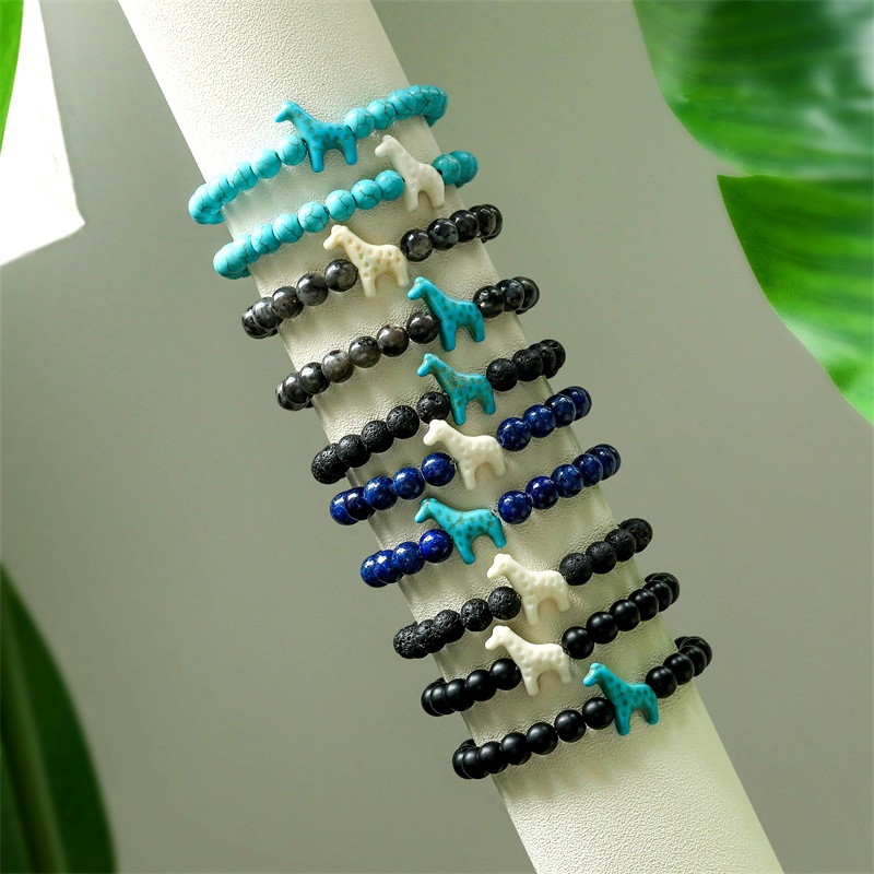 Amazon TEMU animal girafa pulsera elástica azul pino volcán azul oro cuentas pulseras desear explosión
