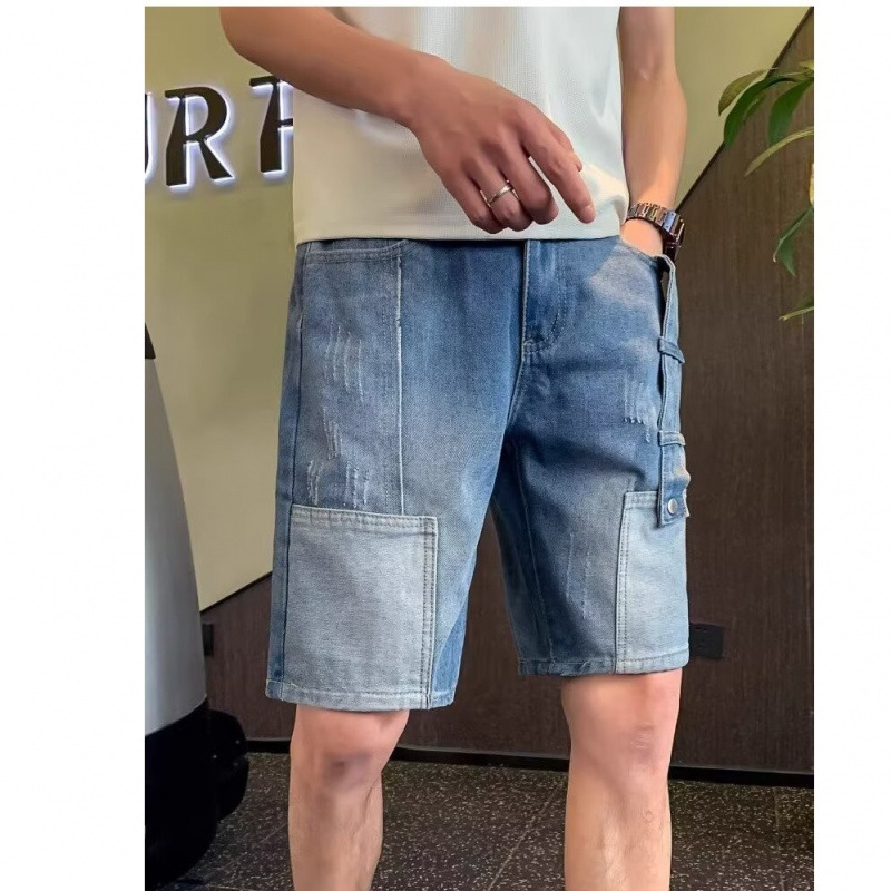 Denim-Shorts im Patchwork-Stil mit Taschen für Herren – lässige Cargo-Shorts für den Sommer, bequem und stylisch, Größen 28–36_voghion.com