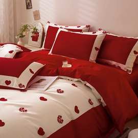 Q4Y4婚庆结婚床上四件套感大红色床单被罩2023新款新婚陪嫁喜