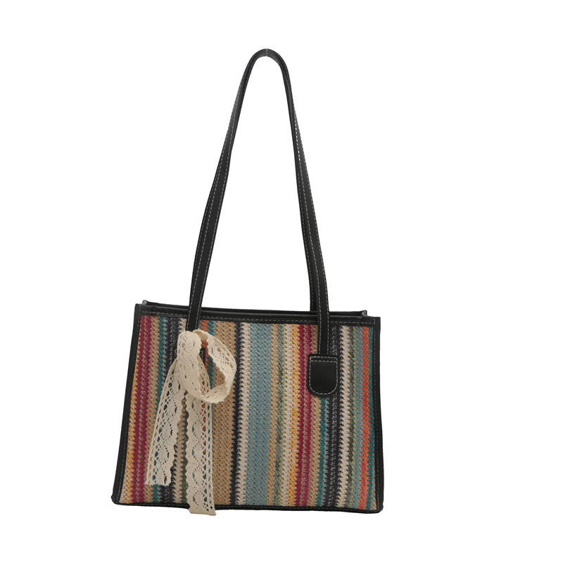 Bolsa de paja de verano arcoíris nueva moda para mujeres de viaje mochila de tejer vacaciones de playa bolsa de tote