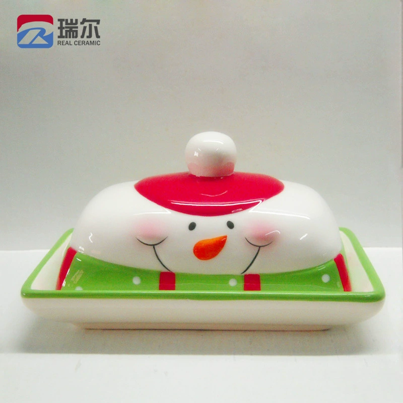 Christmas ceramic craftsmanship snowman bread cream plate ceramic cake plate snowman plate white cloud soil cream dish
