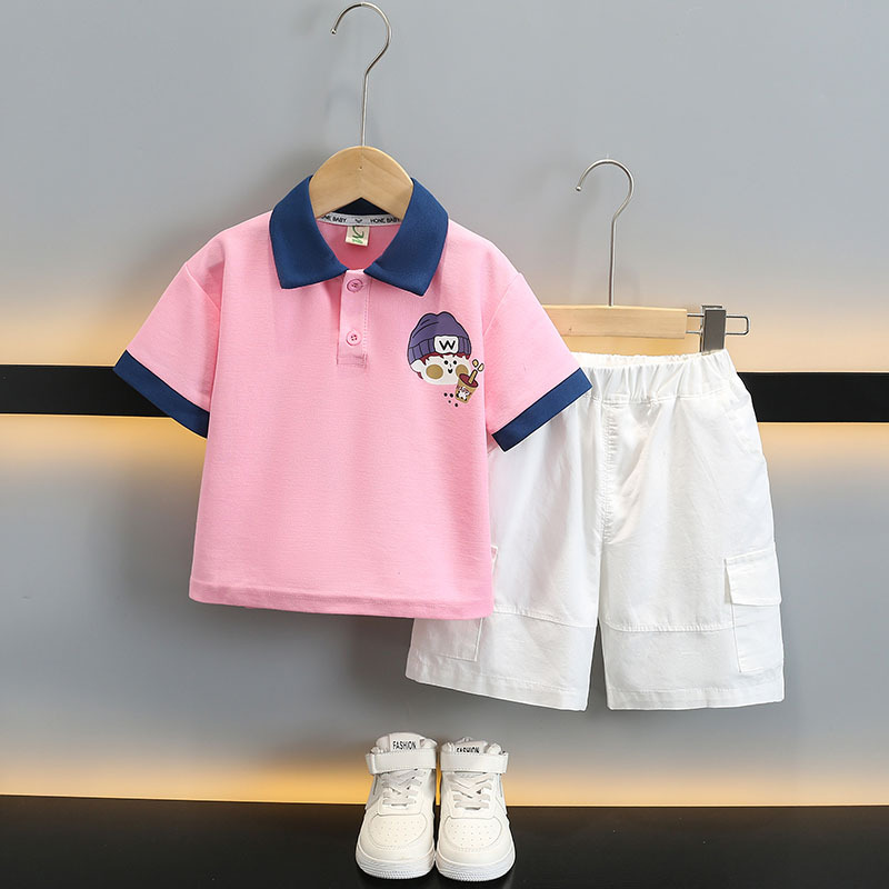 5712 Traje de impresión de dibujos animados para niños Camisa POLO de manga corta para bebés Traje de dos piezas de dopamina de verano para niños