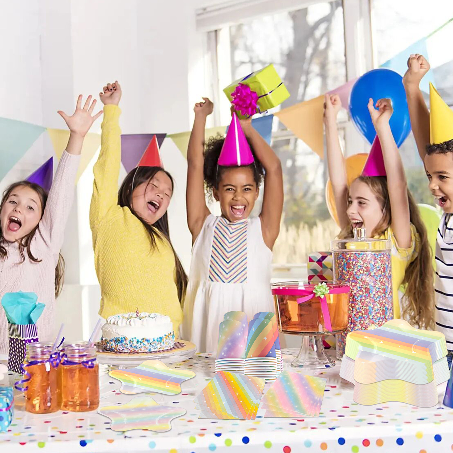 Galaxy Star-Shaped Disposable Party Tableware Set - Colorful Plates, Cups & Napkins For Birthday & Celebration Decor​_voghion.com