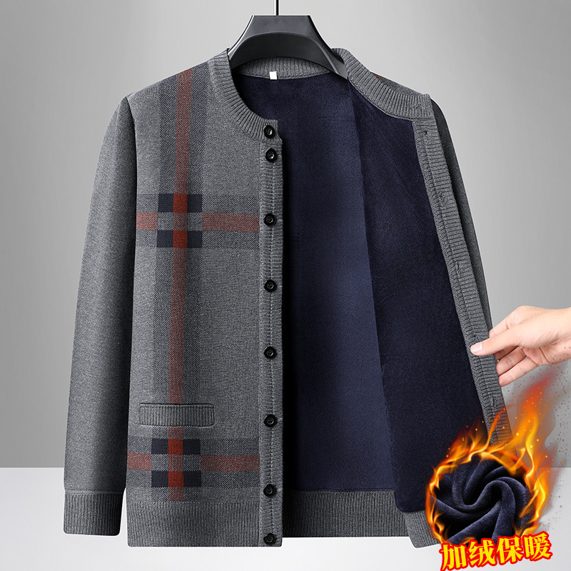 Men's Winter Cardigan with Fleece Lining, Thick and Stylish Button-Up Knit Sweater for Dad and Grandpa, Loose Fit Men's Winter Cardigan with Fleece Lining, Thick and Stylish Button-Up Knit Sweater for Dad and Grandpa, Loose Fit