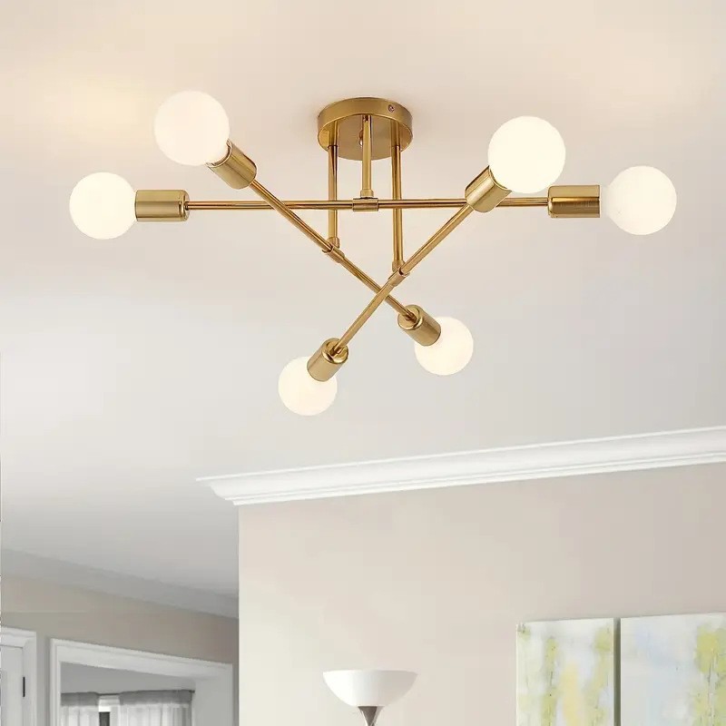 Cross-Border Nordic Bedroom Ceiling Lamp Multi-Head Modern Simple Bedroom Living Room Lamp Creative Spider Iron Chandelier
