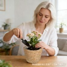 跨境水葫芦草编收纳篮客厅装饰绿植盆栽套酒店民宿装饰花盆收纳篮