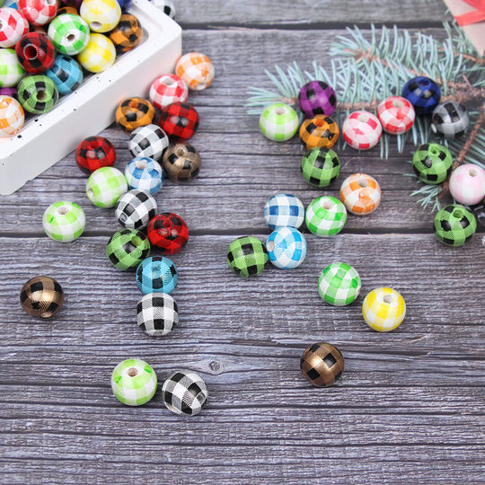 16mm Check Beads Color Wooden Beads Amazon Children Beads Plaid Wooden Beads Wood Beads diy Beaded Accessories