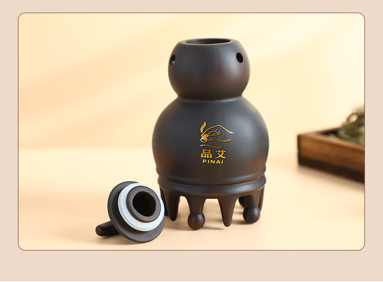 Bian Stone Gourd Head Therapy Moxibustion Jar Portable Warm Moxa Tool for Baihui Scalp Massage preparation