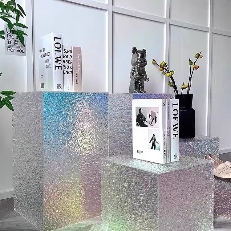 透明炫彩亚克力石头纹展示盒展厅摆件家用水波纹艺术品摆台