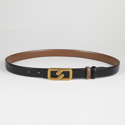 Women's leather belt matches skirt, women's stylish pants with decorative waistband, unisex two-sided waist for versatile fashion.