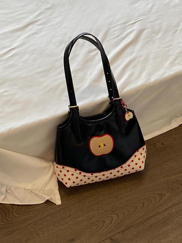 2025 夏ニッチかわいいリンゴ刺繍ショルダー脇の下バッグ韓国スタイルガール水玉ハンドバッグ小さなトートバッグ|undefined