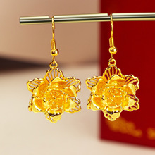 金店同款沙金镂空花朵耳环甜美高级感耳饰仿真假三金饰品直播货源