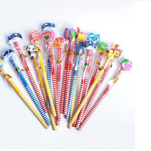 Children's Pencil Creative Student Wooden Cute Animal Eraser Head Pencil Cartoon with Eraser Pencil Stationery Wholesale