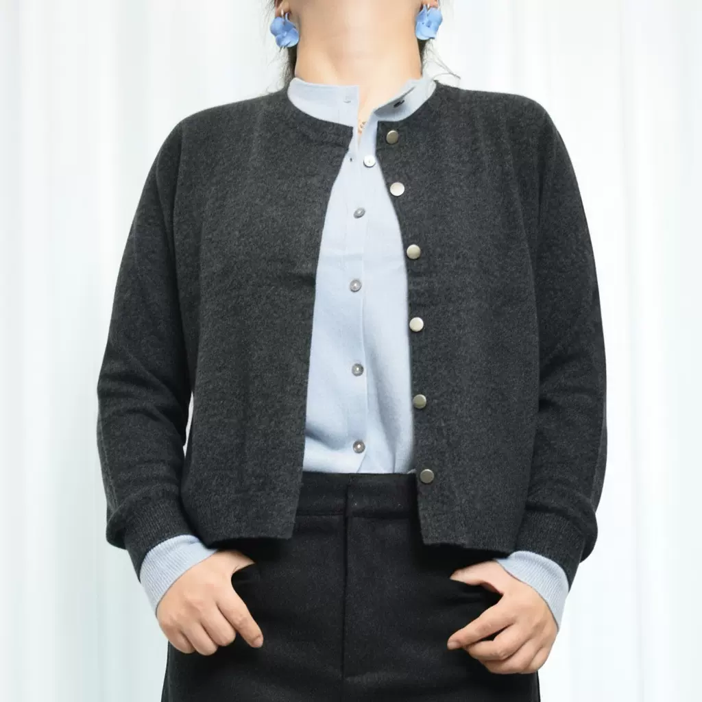 DIYIQIAN女装秋冬两件撞色毛衣羊毛衫圆领开衫超好看百搭针织衫