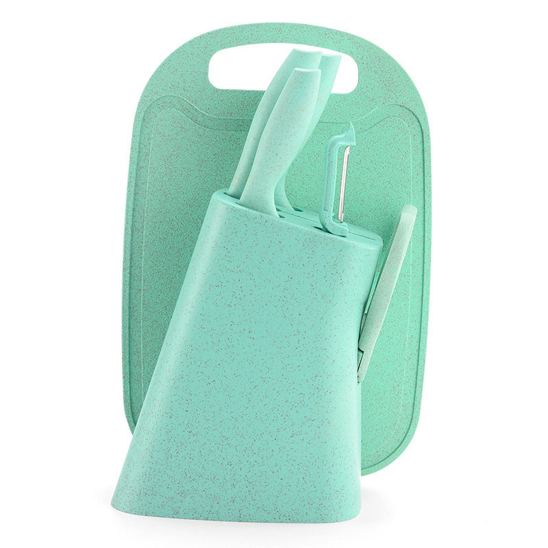 Juego de cuchillos de paja de trigo color de seis piezas de acero inoxidable juego de cuchillos de cocina traje de regalo conjunto de cuchillos de cocina para el hogar