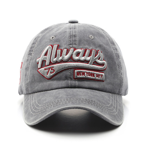 Baseball cap style, washed and distressed letter embroidery duckbill hat, trendy for men, personalized streetwear for women, Korean sunshade