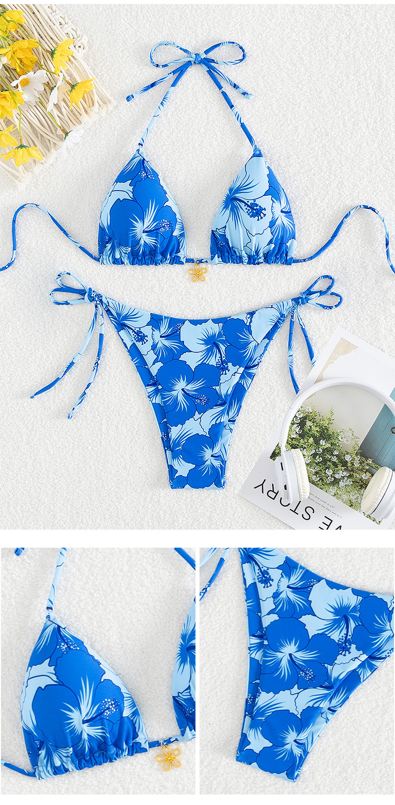 Damen Blume 2 Stück Set Bikinis Bademode Lässige Florale Hoch Elastische Badeanzug Im Resort-Stil Zweiteiliger Badeanzug display picture 4