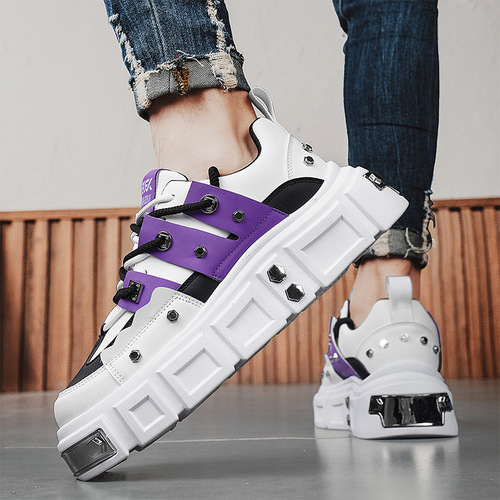 Manufacturer Direct Supply Men's Thick Heel Height Boost Board Shoes Personality Streetwear Trendy Breathable Dad Shoes Men Leather Surface Sports Men's Shoes