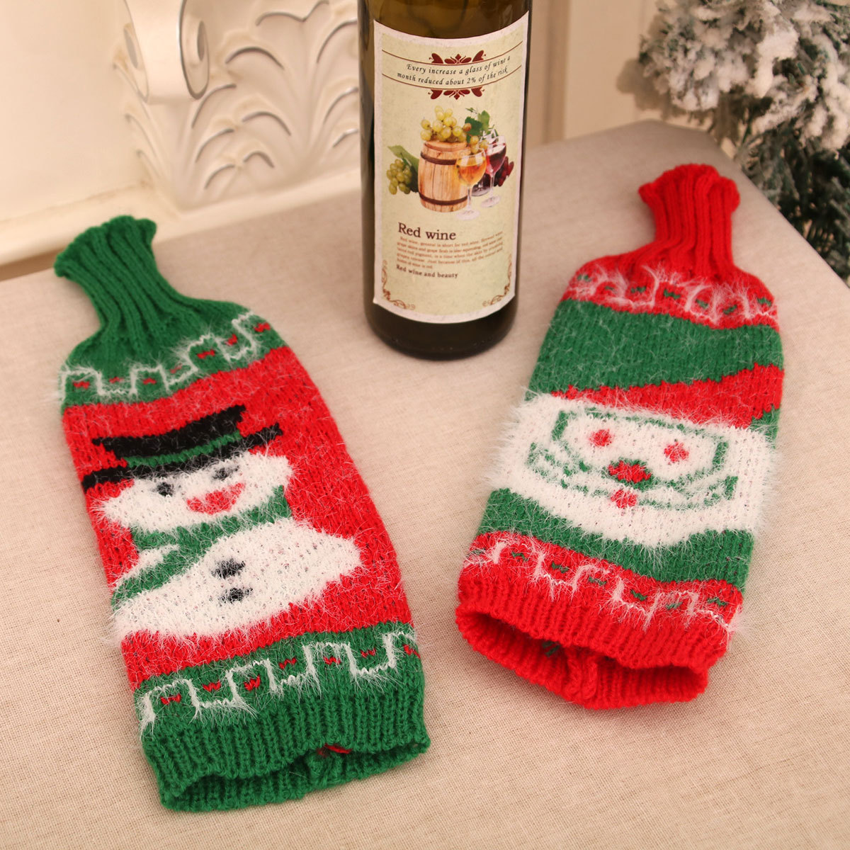 Nuevo suéter de lana de Navidad cubierta de botella de vino cubierta de vino tinto Navidad decoración de mesa de hotel