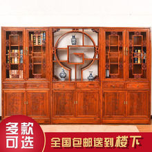 实木书架新中式简约办公室书柜仿古简易多层书橱置物架博古架