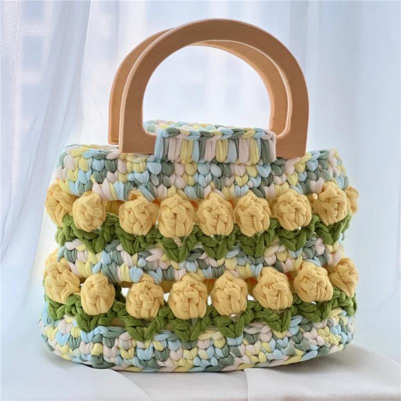 Línea de tela de bricolaje tejida a mano Bolso de tulipán Bolso de material Bolso para novias generosas y dulces