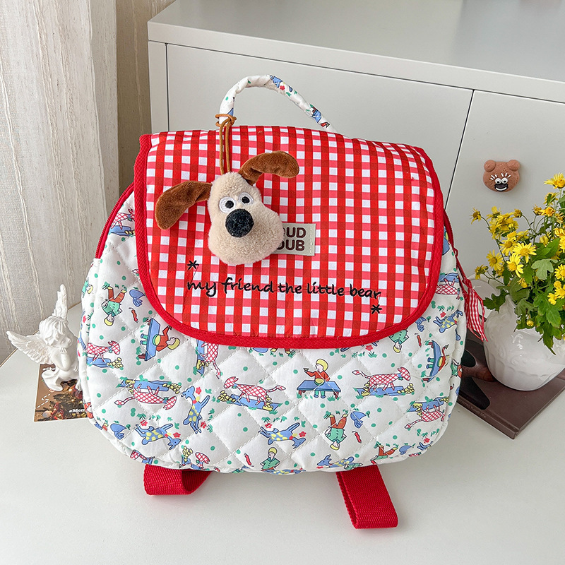 Mochila cosida coreana otoño e invierno nuevo estilo bordado a cuadros mochila pequeña para niñas fuera de la calle mochila de algodón para padres e hijos bolsa de mamá