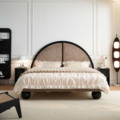 法式实木双人床创意美式儿童床现代简约民宿复古风圆头黑色公主床