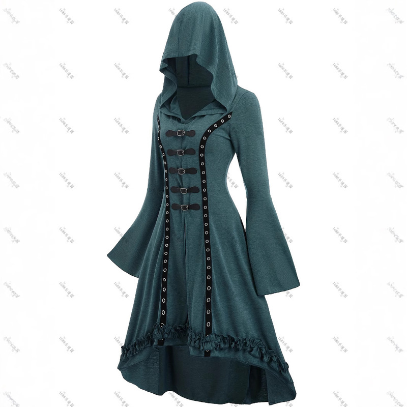 European and American Women's Horn Sleeve Irregular Hem Retro Long Hooded dress Christmas Party Costume European and American Women's Horn Sleeve Irregular Hem Retro Long Hooded dress Christmas Party Costume