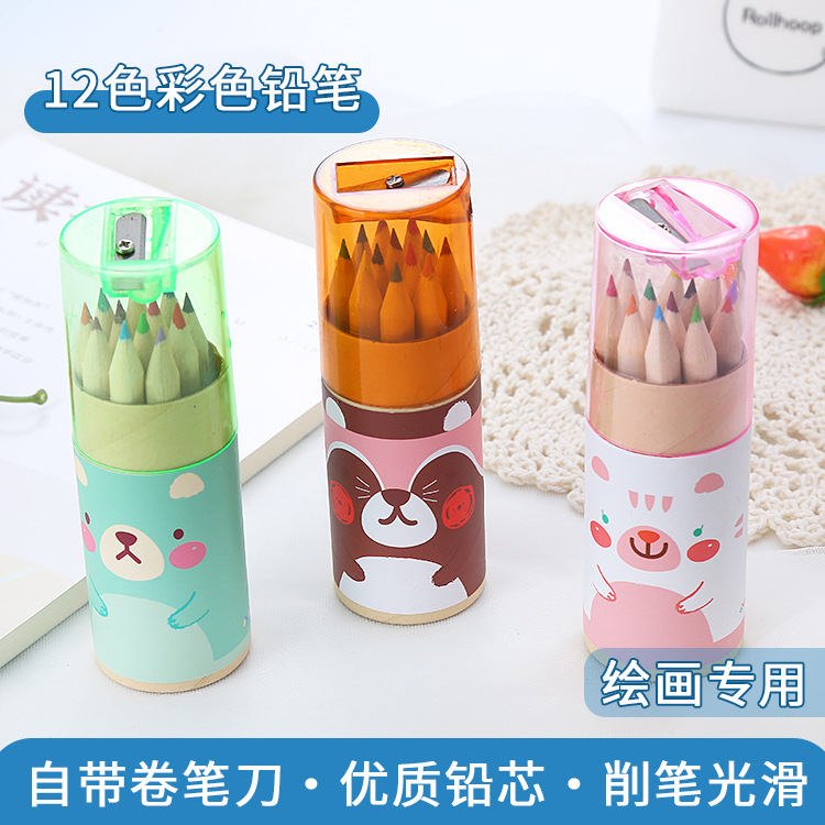 Creativo barril 12 color plomo sacapuntas estudiante pintura graffiti multicolor lápiz niños regalo papelería al por mayor