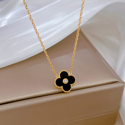 [Full body titanium steel] Fritillaria four-leaf flower minimalist real gold necklace in the furnace female ins internet celebrity clavicle chain accessories