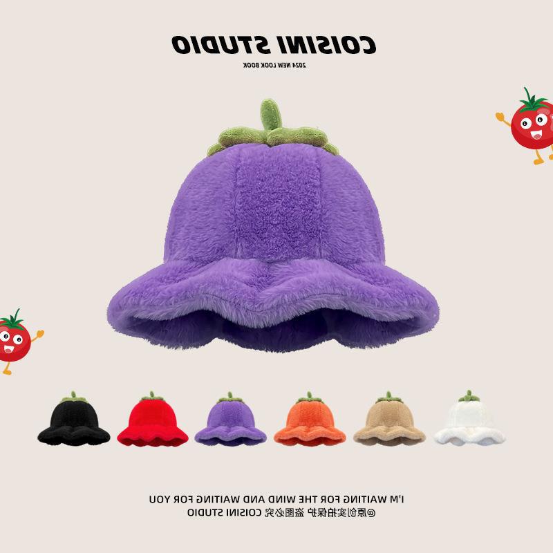 Sweet and Warm Plush Tomato Curled Basin Hat for Women to Heattech in Winter, Showing Face, Small Outfits, Photo Fisherman Hat, Trendy Sweet and Warm Plush Tomato Curled Basin Hat for Women to Heattech in Winter, Showing Face, Small Outfits, Photo Fisherman Hat, Trendy